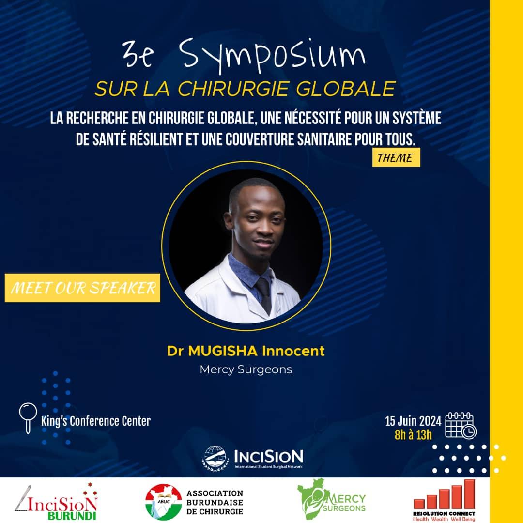 Meet our speakers!

Dr <a href="/InMugisha/">Innocent Mugisha</a>, <a href="/mercysurgeons/">Mercy surgeons</a>.

We can't wait to have you with us on our 3rd Symposium on Global Surgery.

#GSD2024 #PandemicAccord #InciSioN4GlobalSurgery
#GlobalSurgeryDay