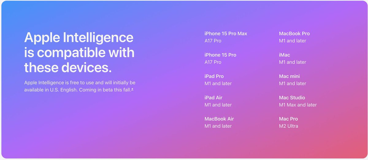 Apple Intelligence is compatible with these devices🙃 #WWDC24