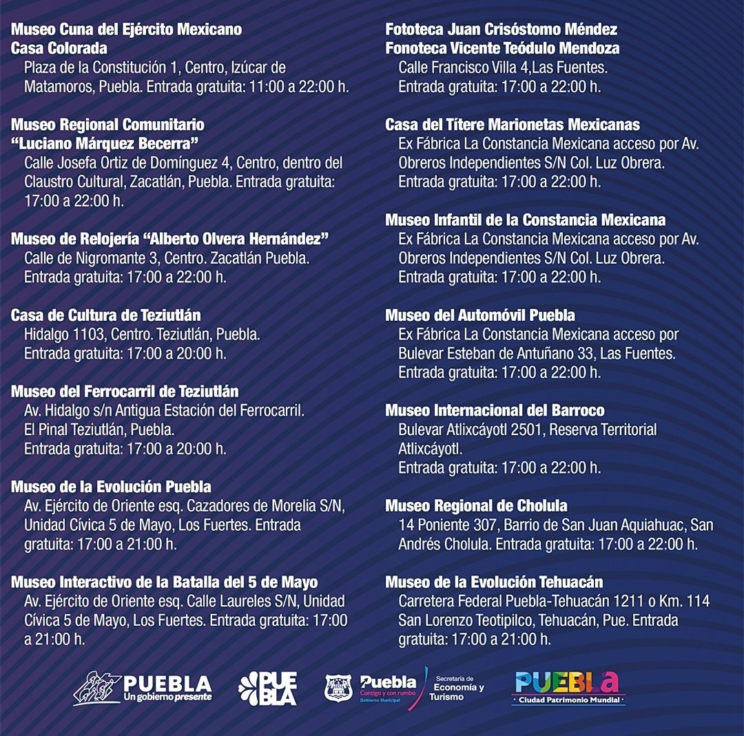Noche_de_Museos's tweet photo. En el marco de la celebración del #DíaDelPadre, anunciamos la realización de una edición más de #NocheDeMuseos. 

Disfruta el arte y la cultura en la bella ciudad de #Puebla.

🗓️ Sábado 15 de junio
🕋 41 recintos participantes
#ContigoYConRumbo https://t.co/aUoQZ1dgpA