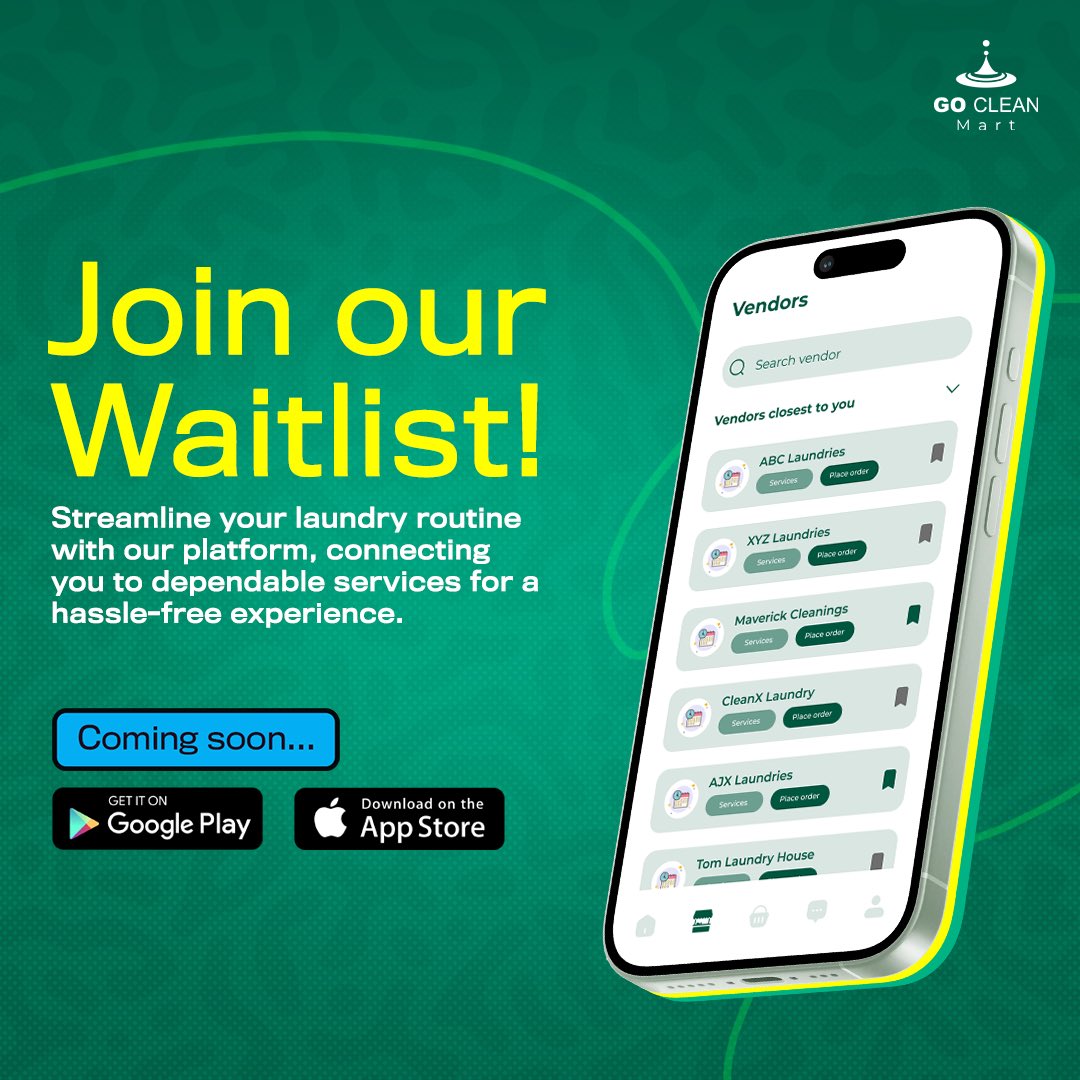 goclean_africa's tweet photo. The GocleanApp is coming to make your laundry process hassle-free by connecting you to reliable laundry services.
Click the link on our bio to join our waitlist.
.
.
.
#goclean #gocleanafrica
#laundry #laundrylogistics https://t.co/o5sQQvu9Hv