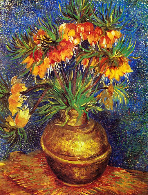 銅の花瓶のアミガサユリ』 1887年 ゴッホ ゴッホの豊かな色彩感覚と