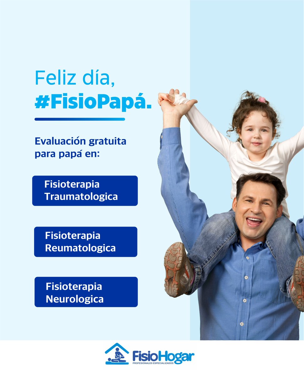 FisioHogarPe's tweet photo. Celebra a #FisioPapá con nosotros, por ello te traemos esta gran promoción, evaluación GRATUITA en: - Fisioterapia Traumatológica - Fisioterapia Reumatológica - Fisioterapia Neurológica Por todo el mes de Junio 📷 📷 Reserva tu cita al 934 571 849 / 949 307 984  #FisioPapá https://t.co/iJgXA31j66