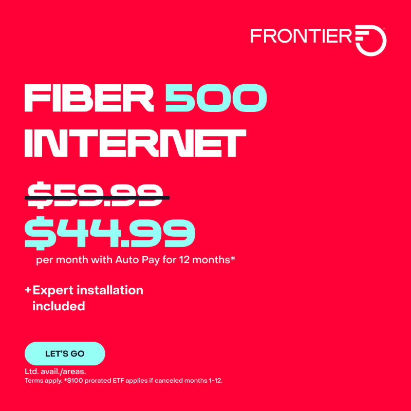 FrontierCorp's tweet photo. Get the speed you need at the price you'll love. Order now and save $10/mo. Plus, enjoy free expert install.