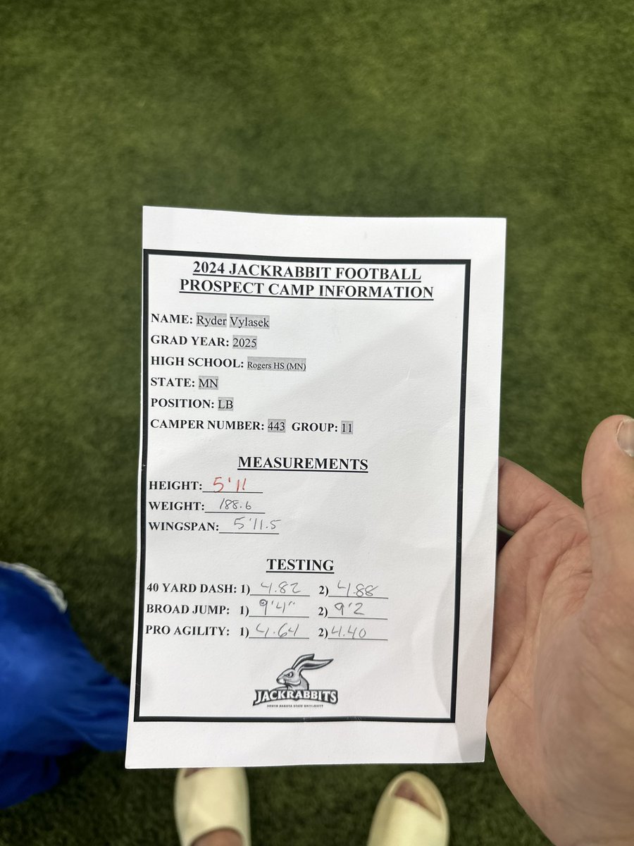 Ryder_Vylasek's tweet photo. Had an amazing camp at SDSU today with my best numbers so far! I love the work and to compete! Thank you to all the coaches that had great conversations with me! Work never stops‼️@SDSURogers3 @CoachMeyersSDSU @CoachBobbit @GoJacksFB @PrepRedzoneMN @NWahlScouting @RogersRoyalsFB https://t.co/GuBlbIa6bY