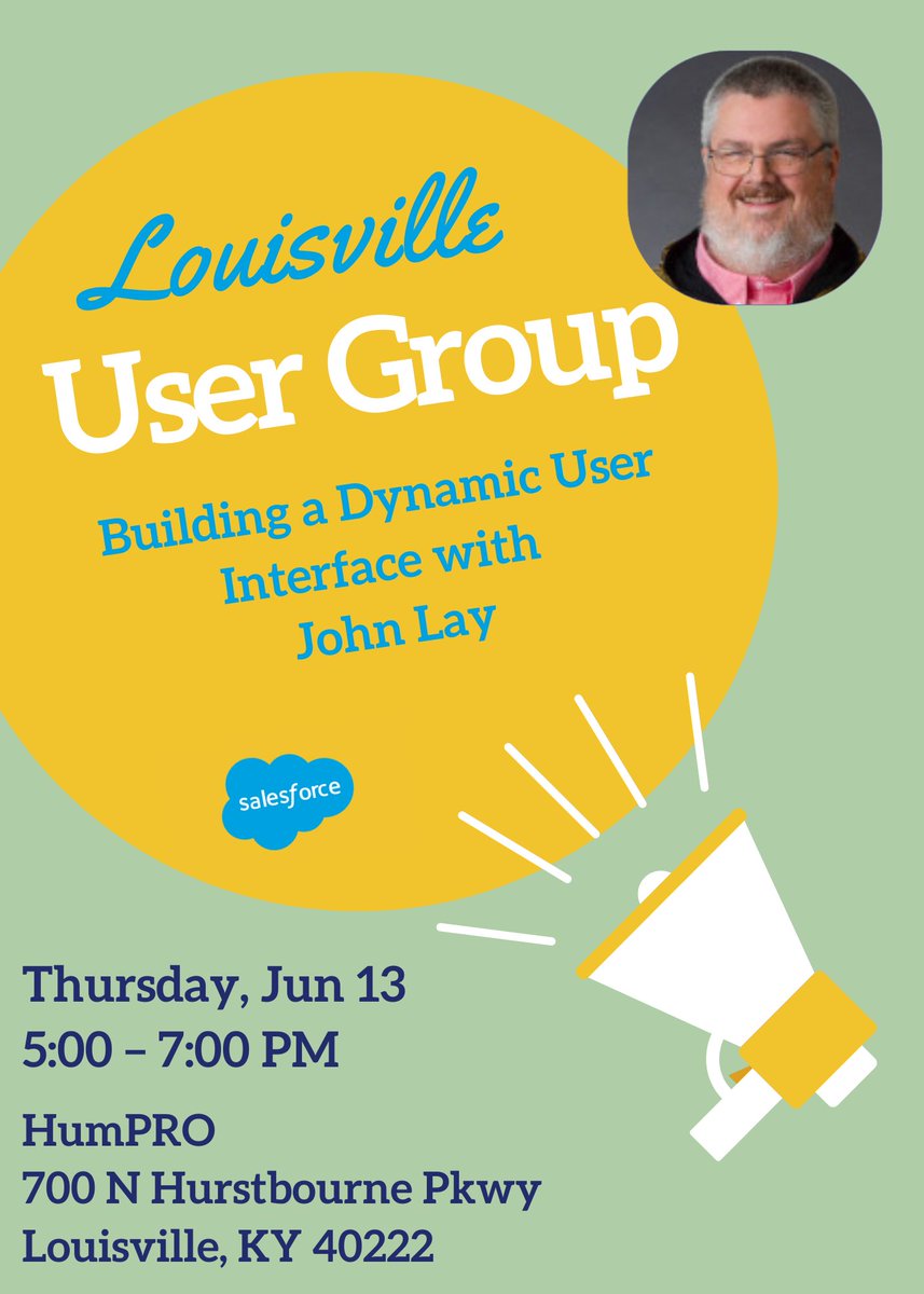 altsolut's tweet photo. Are you in the #Louisville area and passionate about Salesforce? Whether you're a user, admin, or developer, join us for an exciting evening with the Louisville User Group! 6/13 at 5PM
RSVP here: https://t.co/X1bI4ypQsL https://t.co/zSd9k9eSLF