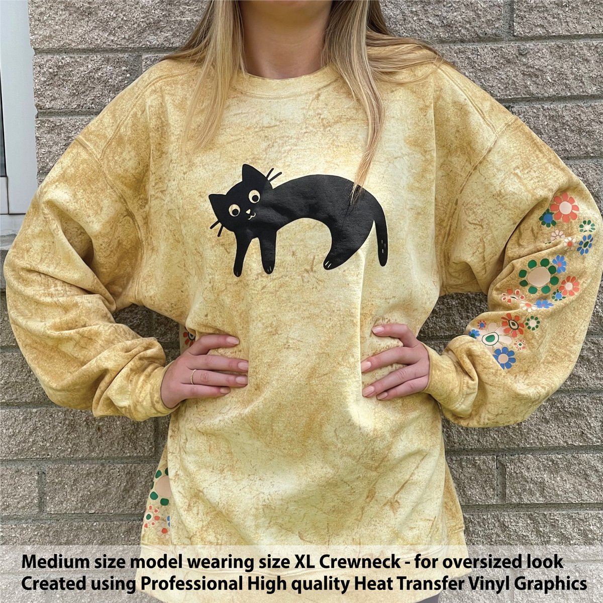 LabelStopInc's tweet photo. Check out our cat inspired Comfort Colors crewneck featuring a flower pattern on the sleeve and side seam. Sure to be a favorite among cat lovers and fashionistas alike! On sale now. 
Click here to purchase yours today:
https://t.co/Qor5r92IaC https://t.co/yZuThmBZfL