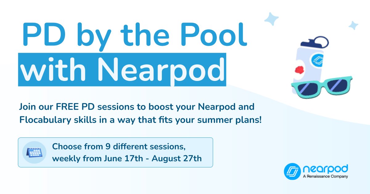 ☀️🌊 Get your #PD on this summer with Nearpod! 

Join our free sessions happening weekly from June 17th - August 27th to enhance your Nearpod and <a href="/Flocabulary/">Flocabulary</a> skills in a fun, flexible way that fits your summer plans.

Check out our sessions 👉 bit.ly/3Xixzlc