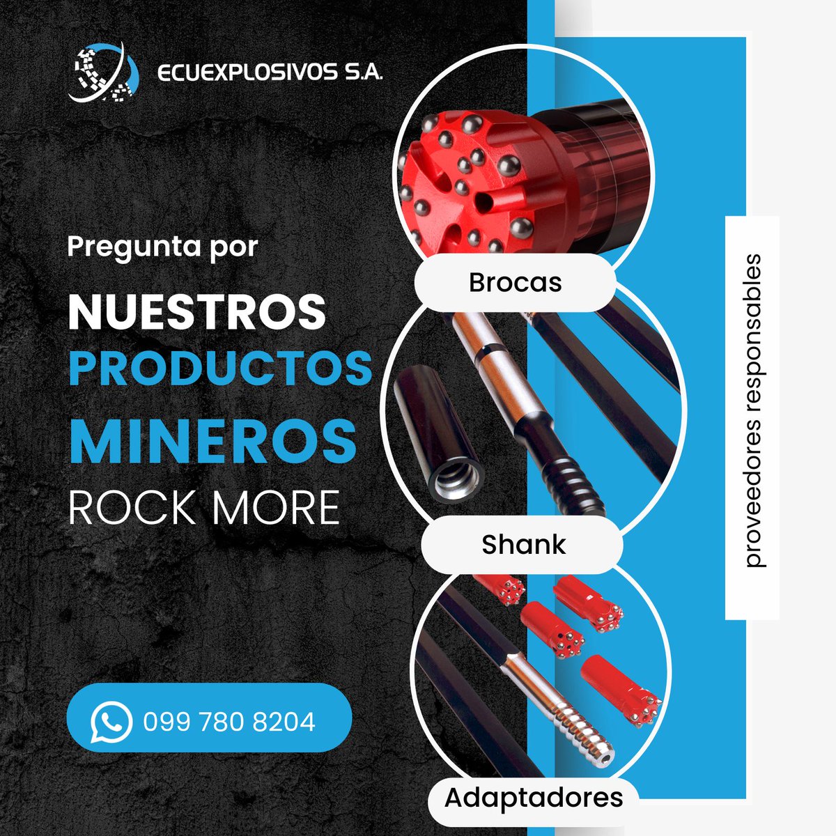 ecuexplosivos's tweet photo. Somos proveedores de herramientas de perforación de percusión de alto rendimiento y otros accesorios de marcas internacionales de trayectoria mundial como Rock More International.
Cotízalos y pídelos al
099 780 8204
#URGENTE #Quito #Ecuexplosivos #rockmore #Barras #brocas https://t.co/qXphleBGSu