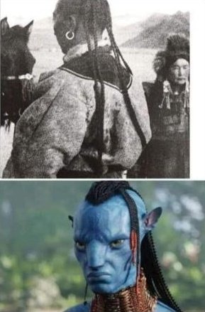 Cengiz Aytmatov Anısına 

Avatar filmindeki örgülü saçlar ve Altay bölgesinde yaşayan Türklerin örgülü saçları. Filmin yönetmeni zaten filmi çekerken Türk Yakut destanı olan Olonho’dan etkilendiğini dile getirmiştir.

Cengiz Aytmatov Gün Olur Asra Bedel kitabından boyu 4 – 5