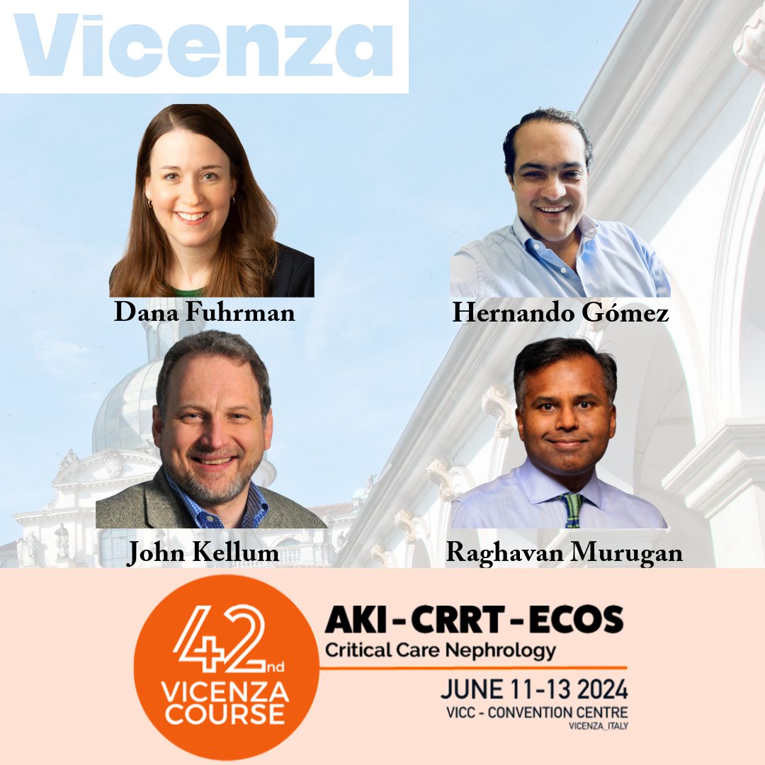 We are excited to announce that 4 of our faculty have been invited to present at the 42nd Vicenza Course AKI-CRRT-ECOS and Critical Care Nephrology 24 in Vicenza, Italy on everything from Pediatric CRRT and Persistent AKI to the importance of endo-phenotypes. See you in Vicenza!!
