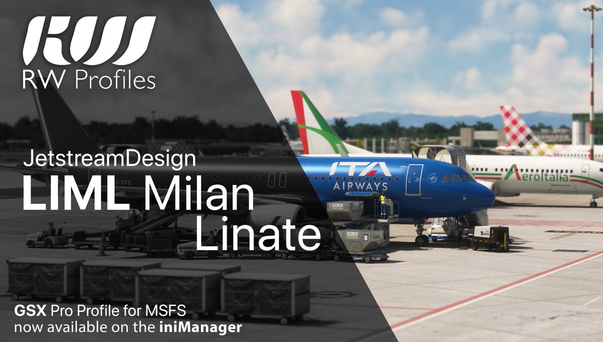 RWProfiles's tweet photo. Ciao Milano!🍕🇮🇹 

Our latest addition to our ever-growing collection of GSX profiles is here and it is for JetstreamDesign's Milan Linate LIML. Now available on the @iniBuilds manager! https://t.co/HZH9qutXl5