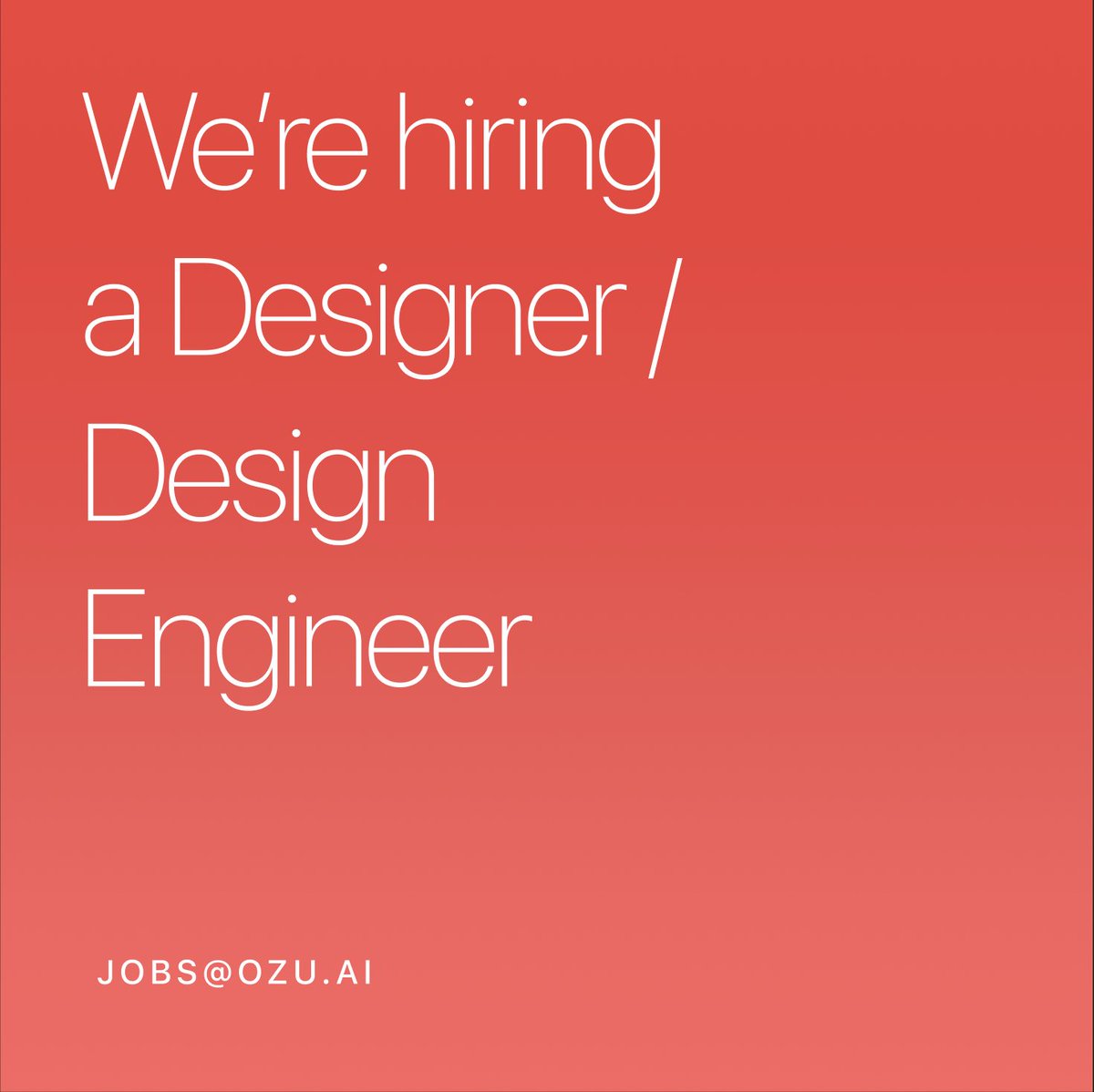 We are recruiting for a Designer / Design Engineer to join <a href="/ozutechnology/">OZU</a>, hybrid here in NYC. If you've got great taste and design skills and want to explore new video creation interfaces - please reach out. Friends and family - please share the word ozu-technology.notion.site/Designer-Desig…