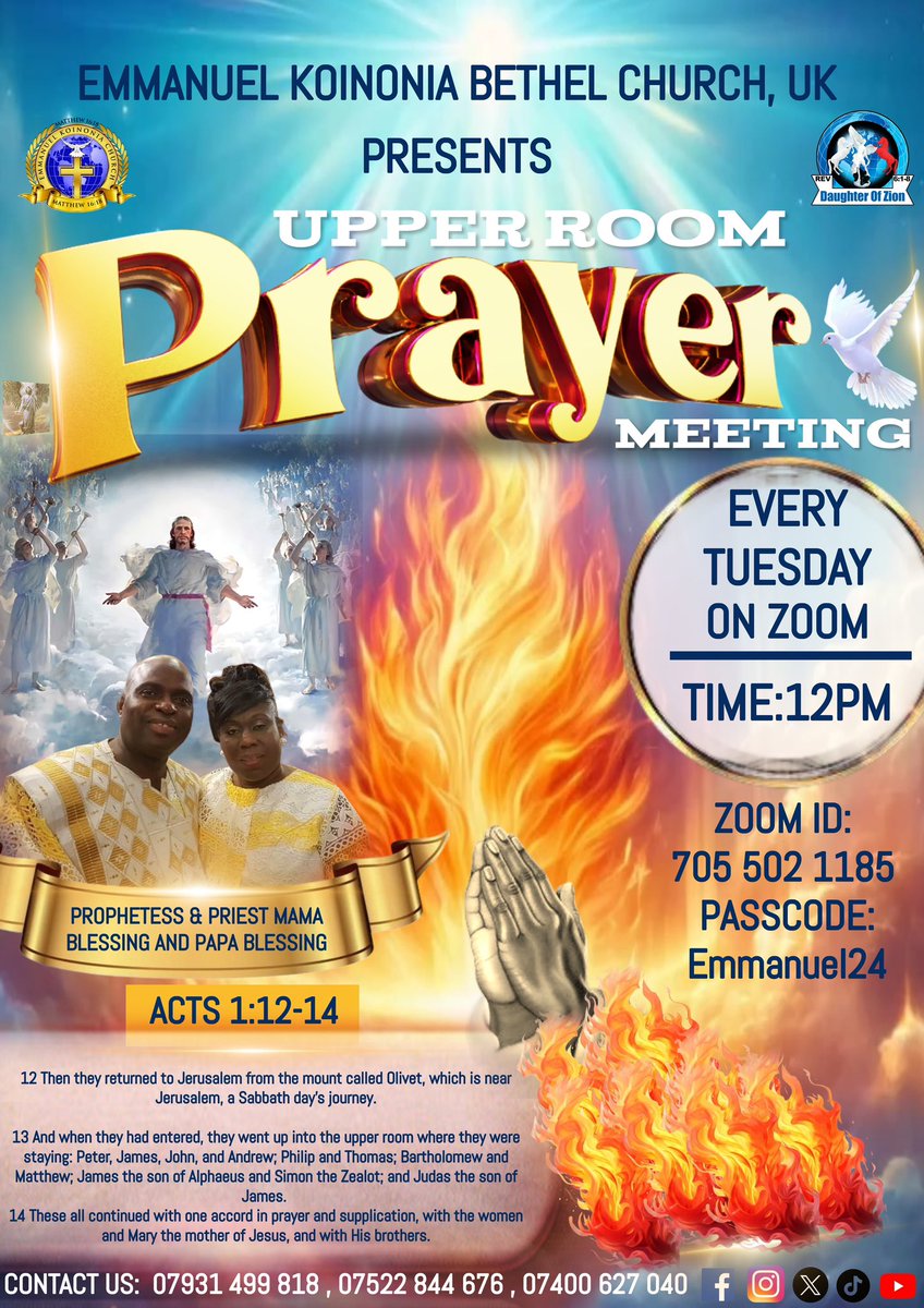 Emmanuel_C22's tweet photo. REVIVE YOUR PRAYER LIFE!!!

Join us for an hour of Inferno Upper Room Prayer tomorrow afternoon on zoom. An after of warfare prayer 

Time: 12PM

Zoom Details: 
Meeting ID: 705 502 1185
Passcode: Emmanuel24.

#reviveyourprayer #prayerlife #Pray #prayerchangeseverything #warfare https://t.co/VwXEsENMku