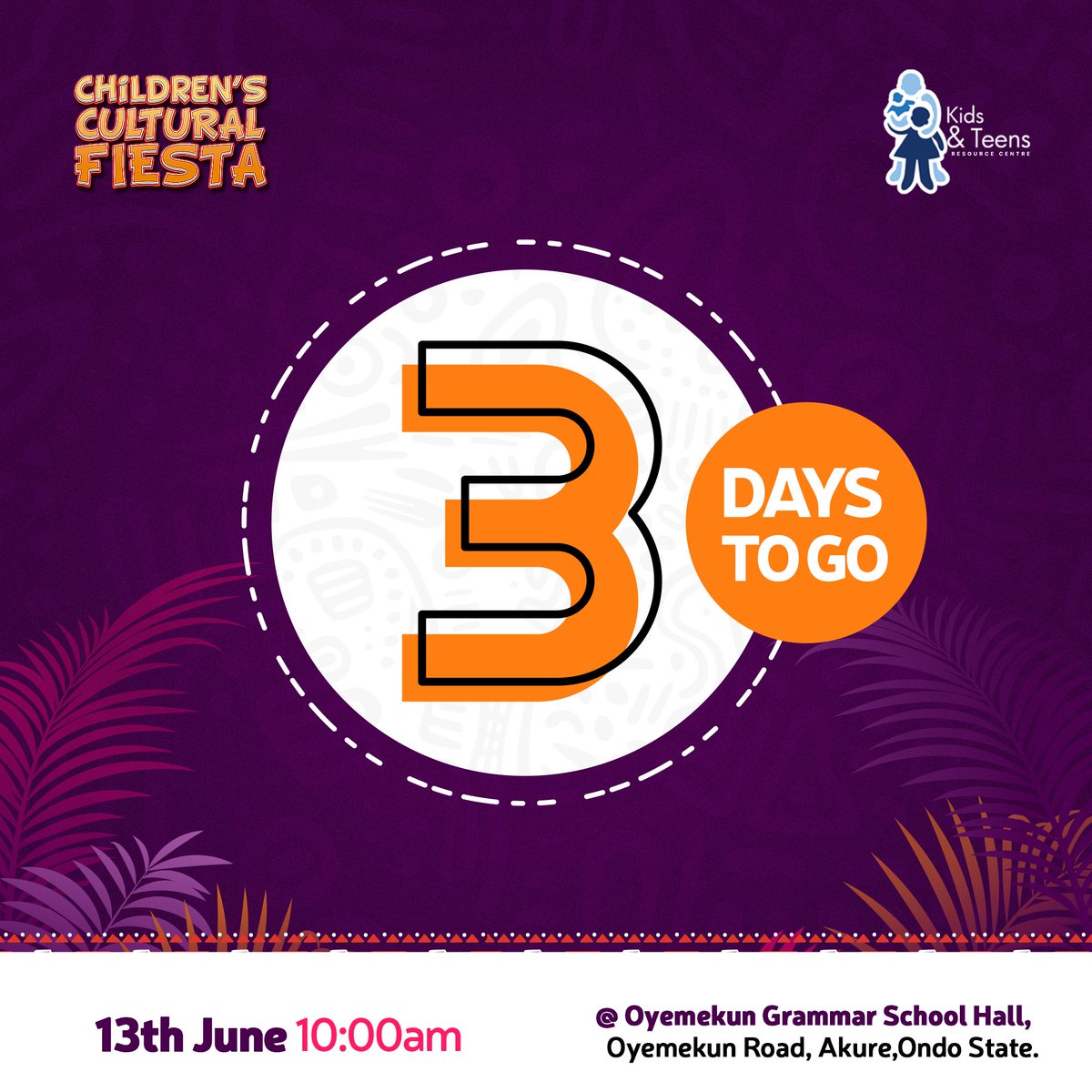 Kidsandteensngo's tweet photo. Mark your calendars! It's 3 days to Children's Cultural Fiesta 2024! How ready are you?  

#childrenculturalfiesta #CCF2024 #NigerianCulture #Akure #fiesta #OndoEvents #kidsnteensngo #ayps #akureevents https://t.co/fJ8XnlA2ko
