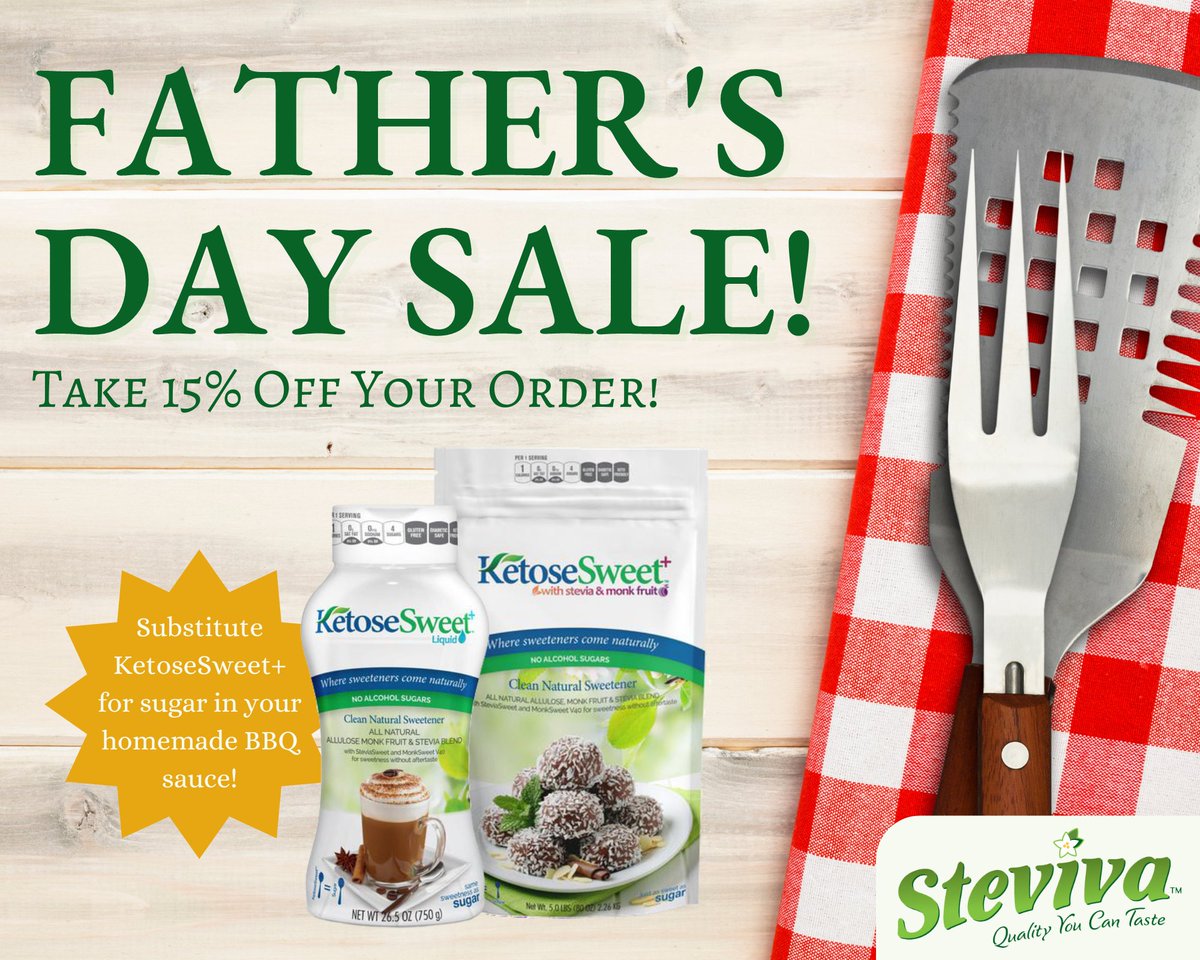 steviva's tweet photo. Get your dad a sweet gift! Our #naturalsweeteners are versatile, low carb, and can effortlessly enhance your dad’s go-to recipes! Take 15% off your entire order for #FathersDay! Get you #discountcode: https://t.co/KeNsrwnpix https://t.co/9NM1qbGMsF