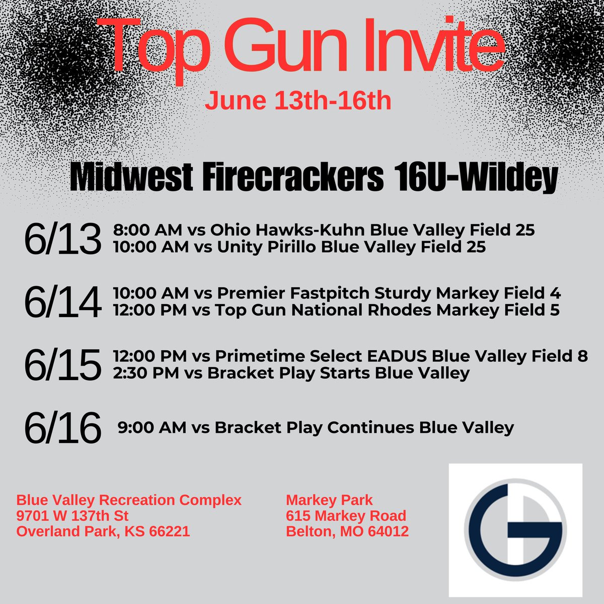 Midwest Firecrackers 16U (@mwfc_wildey) on Twitter photo Looking forward to getting back on the field in KC this weekend at the Top Gun Invitational 🧨!
<a href="/TopGunEvents/">Top Gun Events</a> <a href="/Firecrackersinc/">Firecracker Softball</a> Looking forward to getting back on the field in KC this weekend at the Top Gun Invitational 🧨!
<a href="/TopGunEvents/">Top Gun Events</a> <a href="/Firecrackersinc/">Firecracker Softball</a>