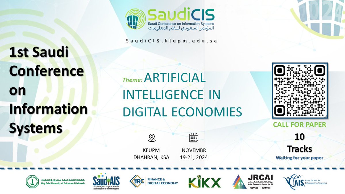 تفخر المنظمة السعودية لنظم المعلومات بإقامة المؤتمر السعودي الأول لنظم المعلومات #SaudiCIS2024 بهدف توفير بيئة خصبة للأكاديمين والباحثين لتبادل الخبرات البحثية في مجالات #نظم_المعلومات، #الذكاءالاصطناعي، والتقنيات الرقمية.

📰 لمزيد تفاصيل عن مشاركة الأوراق العلمية والمواعيد