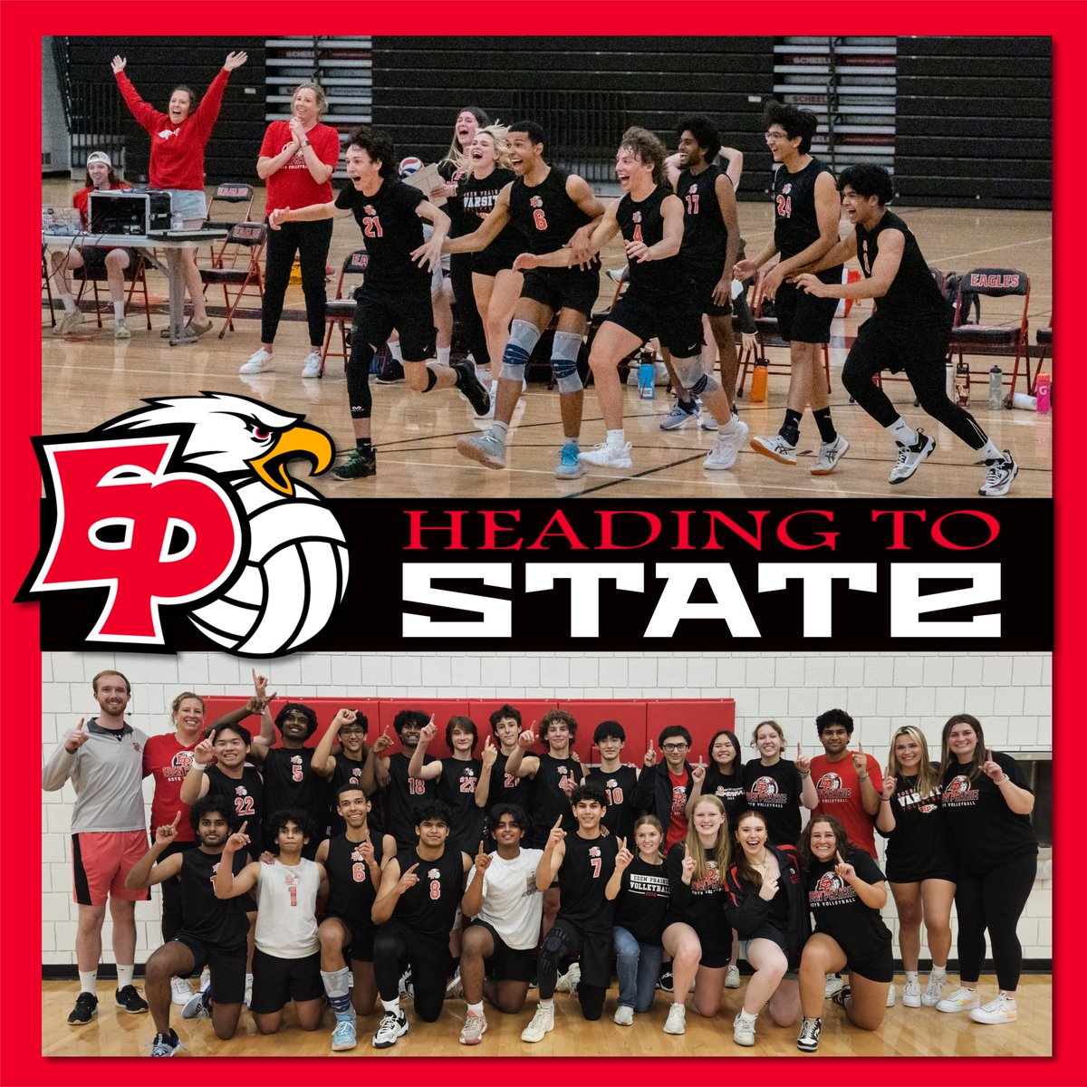 EP Boys Volleyball is headed to STATE!!! The tournament is June 12th &amp; 13th at Shakopee HS. The Eagles will play at 1pm on Wed. versus St. Paul Harding. If they win, they will play at 7pm, if they lose, they will play at 5pm. #StateBound #EagleNation #BlockParty GO GET IT BOYS!!!