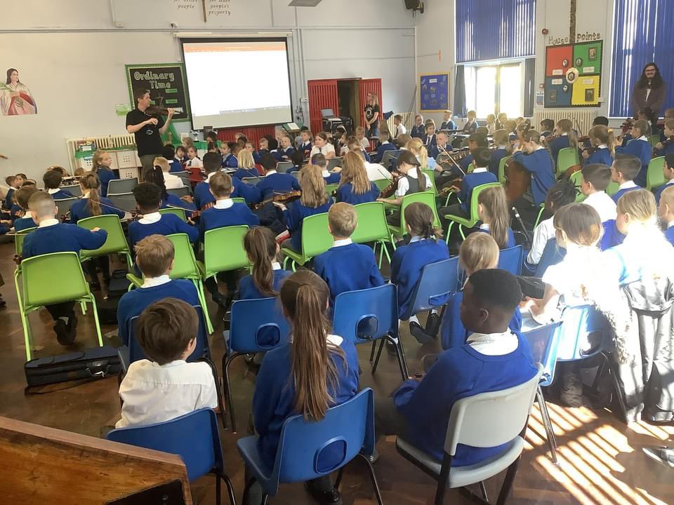 InHarmonyTS's tweet photo. Wonderful instrumental and singing performances from musicians @StMariaGoretti1 this morning, sharing their learning from this year. Followed by a rehearsal for an upcoming community performance @StokeCMS @tmpartnership @ace_national @SoTCityCouncil @catholic_all https://t.co/ED13BsTZ0E