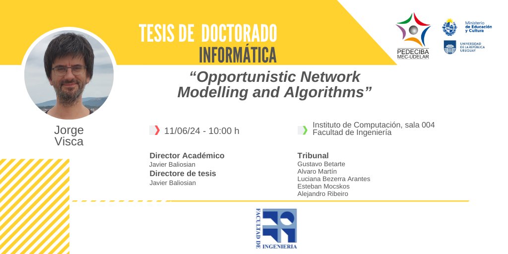 Defensa de tesis de Doctorado del Estudiante PEDECIBA Jorge Visca
Martes 11/06 desde las 10:00hs Sala 004, Instituto de Computación

Si la investigación continúa, la ciencia avanza y la sociedad toda se beneficia
#SomosPEDECIBA apoyando el Desarrollo de las #CienciasBásicas