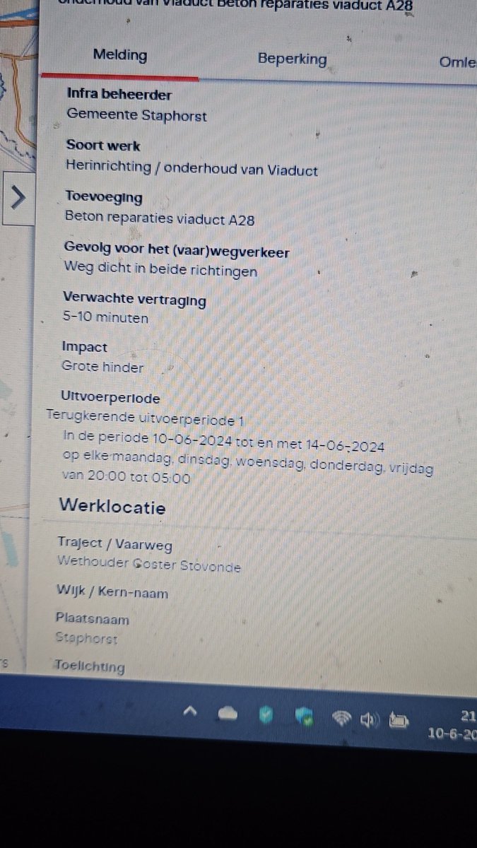 HenrieStaphorst's tweet photo. Let op. Deze week kun je in de avond/nacht niet onder het viaduct door op de stovonde in #Staphorst. #Wegafsluiting https://t.co/L5b3rYjHWI