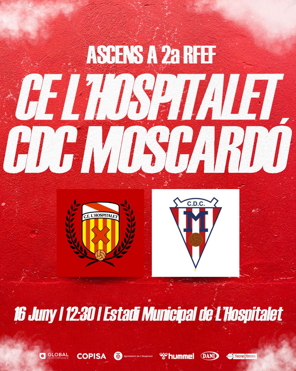 [HORARI]

⏰️El partit d'anada de la ronda final del Play Off d'ascens a 2a RFEF davant el <a href="/CDCMOSCARDO_com/">CDC Moscardó</a>, es jugarà aquest diumenge, a les 12.30h, a l'Estadi Municipal!

🎟 Demà us informen del procés de recollida d'entrades!

🏟 #Volem4000🏳🚩🏳

#SomhiHospi #SomdePlayOff
