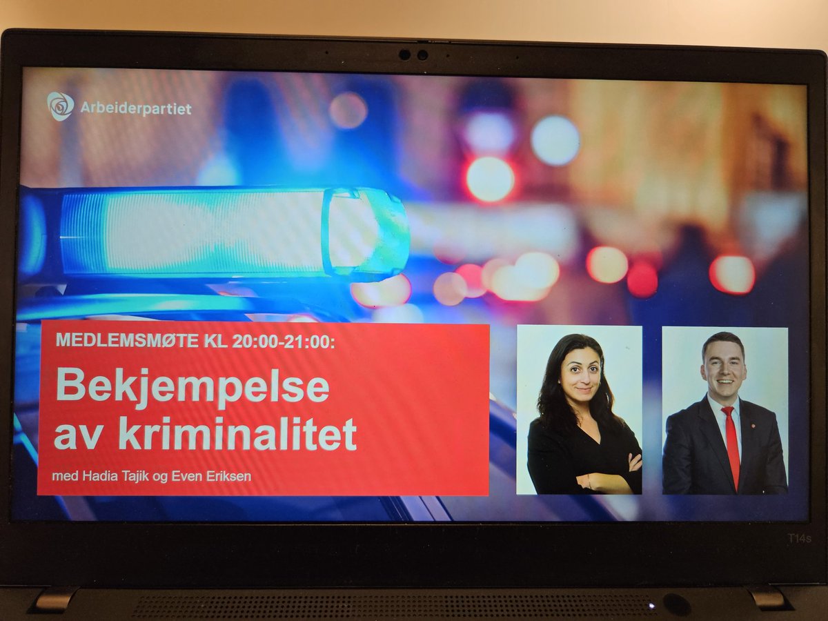 havardt's tweet photo. Digitalt medlemsmøte med @HadiaTajik og @EvenEriksen1995
i kveld om bekjempelse av kriminalitet

@Arbeiderpartiet vil:

✅ Styrke politiet med 1,6 mrd kr (RNB) 👮
✅ Bekjempe gjengkriminalitet 💪
✅ Sikre trygghet for Norge i urolige tider 🇳🇴

Takk til alle som fulgte med 🙏🌹 https://t.co/OovXcpgITU