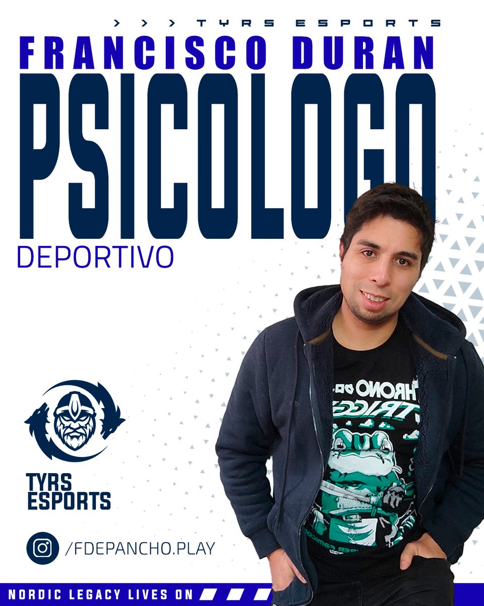 💪✨ ¡Estamos emocionados de darle la bienvenida a Francisco Durán como el nuevo psicólogo deportivo de Tyrs Esports! 🧠🎮 Su experiencia y pasión por el deporte serán clave para potenciar el rendimiento de nuestros jugadores. 
¡A conquistar nuevas metas juntos! 🏆💙