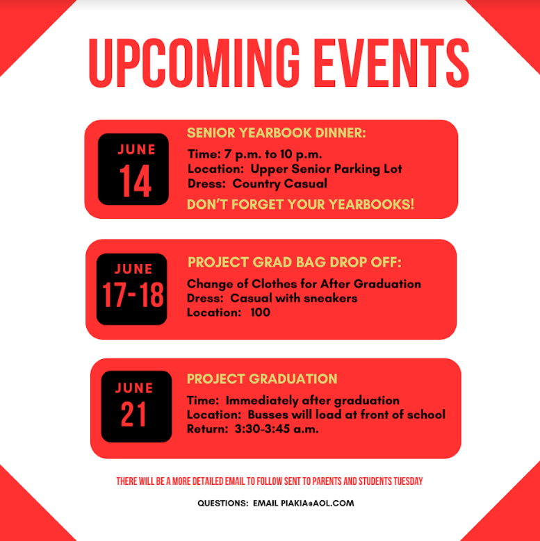 nhrhs1's tweet photo. Attention Seniors! Please note the following upcoming dates. We are so excited to celebrate with you! #Classof2024 #ProjectGraduation #WeLoveOurSeniors https://t.co/BvdKb15uzL