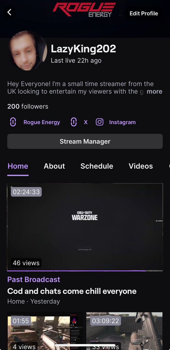 LazyKing202's tweet photo. Leeeeettss goooo hit 200 followers on my twitch channel soo happy thank you all for all the support and follows p really appreciated it #twitch #twitchstreaming #TwitchAffliate #twitchgamer #twitchuk #fyppromotion https://t.co/tzX5TcgRCW