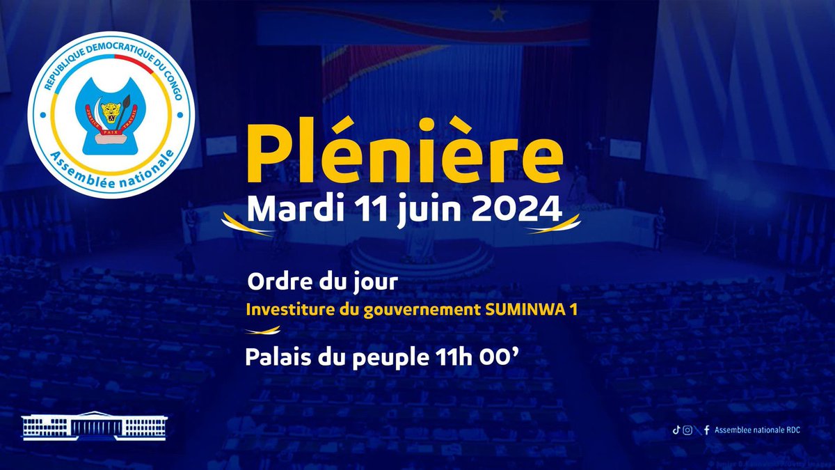 #Rdc: l'assemblée nationale sous le président <a href="/VitalKamerhe1/">Vital Kamerhe</a> plénière de ce mardi 11juin2024.
L'investiture du gouvernement <a href="/judithtuluka/">judith SUMINWA TULUKA</a>