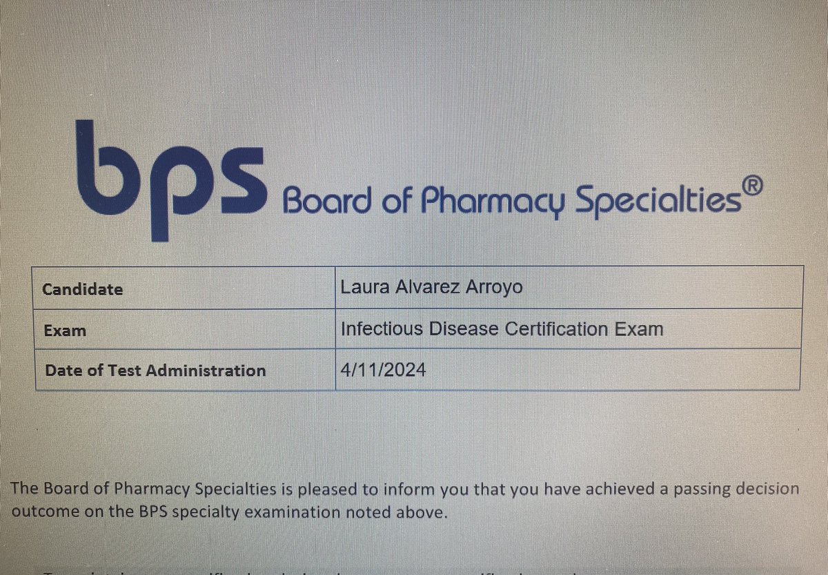 pipertaza's tweet photo. BPS Board-Certified Infectious Diseases Pharmacist. Passed !!! BCIDP 🎉🎉 https://t.co/PHfb4Gqguj