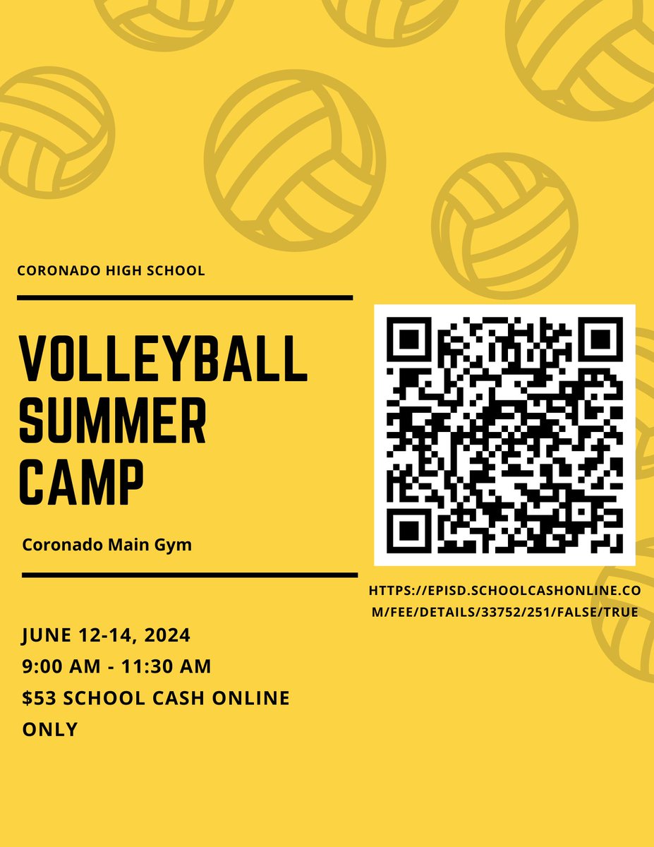 tbird_vb's tweet photo. 2024 T-Bird Volleyball Camp! School Cash Online (SOC) is now available! No cash or checks!  If you pre-registered please pay using the QR code!  Walk-ins are welcomed on the day of the camp! Go T-Birds! 🏐🏐 https://t.co/z2Vs9q8q0h