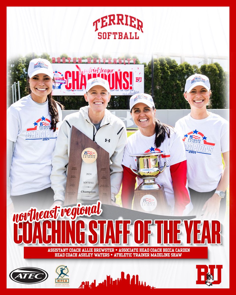 Couldn’t have tied the most wins ever by a Northeast based D1 <a href="/NCAASoftball/">NCAA Softball</a> program or finish in the top 15 in 7️⃣ #NCAASoftball team statistical categories without fantastic leadership at the top.

👏 to our staff on the well deserved <a href="/NFCAorg/">National Fastpitch Coaches Association</a> honor‼️ 

#ProudToBU 🐾🙌🔥❤️🤗