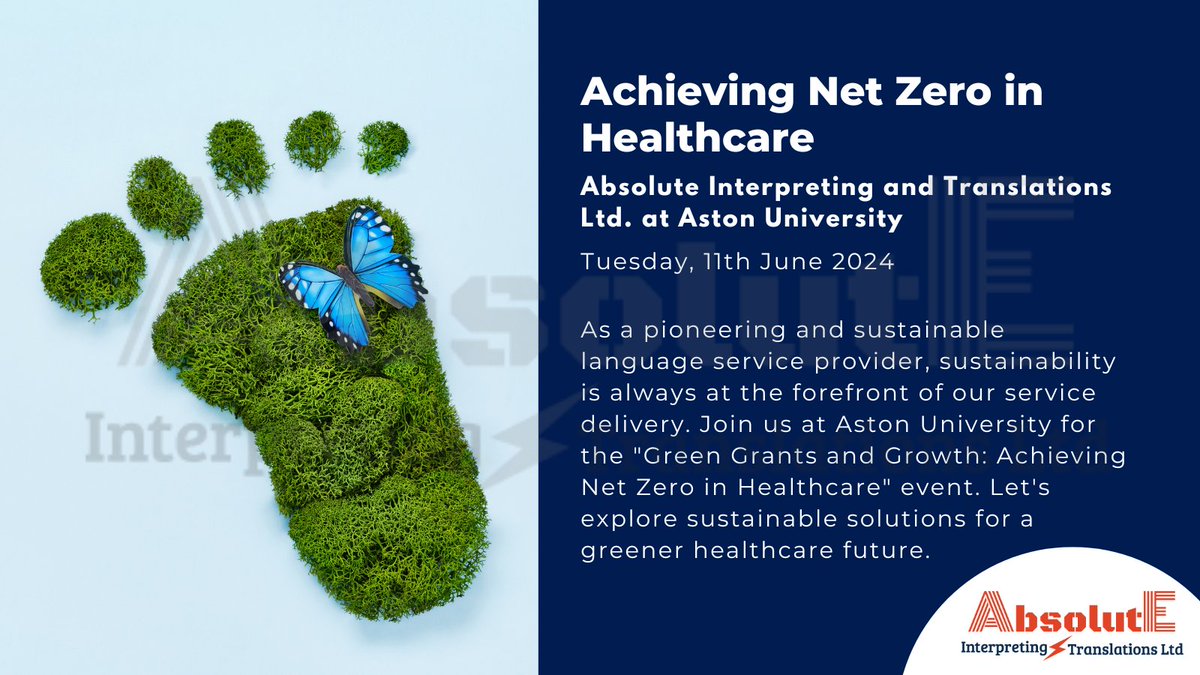 AbsoluteIntTran's tweet photo. Excited to participate in ‘Green Grants and Growth: Achieving Net Zero in Healthcare’ at Aston University tomorrow! 🌱 Join us in discussing sustainable practices for a greener healthcare future. #NetZero #SustainableHealthcare #AbsoluteInterpreting
@NHSinBlkCountry
@DudleyGroupCEO
@MarkAxcellNHS
@HCSAprocurement
@frimleyhealth
@swlnhs
@BlackCountryICS
@OUHospitals
@HWHCT_NHS
@nhs_mike
@hcsa_em
@JamesLeaverNHS
@NHS_SBS
@SWBHnhs
@BSol_ICS
@BBCMidlandsRBX
@roscrow4
@ClareNash20
@JaniceN65481170
@ESHTNHS
@HealthTrustEU
@londonlpp
@nhsinnovations
@NHS_HW
@ArnoldG74
@bbcwm
@BBCLondonNews
@NEPOprocurement
@EastCheshireNHS
@ardengem
@HoggJulie
@RMitchell_NHS
@NHSBartsHealth
@BartsHospital
@riwhiteside
@alsbusiness
@mrsjrocky
@SarahCharman2
@HeinScheffer1
@NHS_NWL_ICSPS
@walle18consult
@Procure4Health
@TWPoulter
@A_Daly_Hempsons
@mat_oram
@stoylep
@harbour_johanna
@ClareLHill