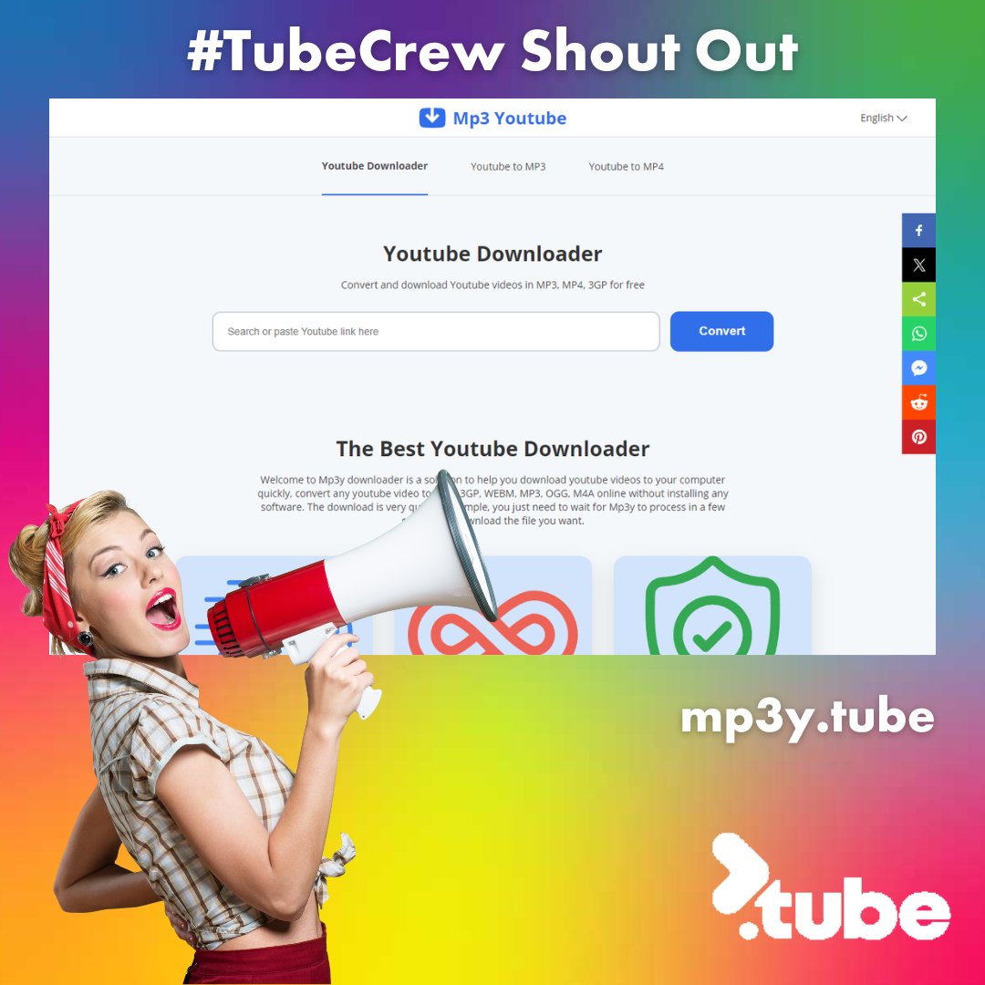 This week’s #TubeCrew shoutout goes to…
mp3y.tube

MP3y downloader is a solution to help you download YouTube videos to your computer quickly and convert any YouTube video to MP4, 3GP, WEBM, MP3, OGG, or M4A online without installing any software.