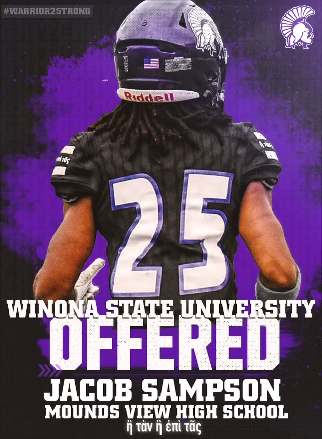 After a great camp at SDSU, I’m grateful to receive my 1st offer from Winona State!!! ⁦<a href="/Coach_Bergy/">Brian Bergstrom</a>⁩ ⁦<a href="/CoachParnell/">A.J. Parnell</a>⁩ ⁦<a href="/CoachCosgrove18/">Charlie Cosgrove</a>⁩ ⁦<a href="/MobergAaron/">Coach Moberg</a>⁩ ⁦<a href="/MoundsviewFB/">Mounds View Football</a>⁩ ⁦<a href="/Adam_Weber8/">Adam Weber</a>⁩ ⁦<a href="/CoachAntawan/">Coach Antawan</a>⁩ ⁦<a href="/OJW_Scouting/">PrepRedzone Oliver</a>⁩ ⁦