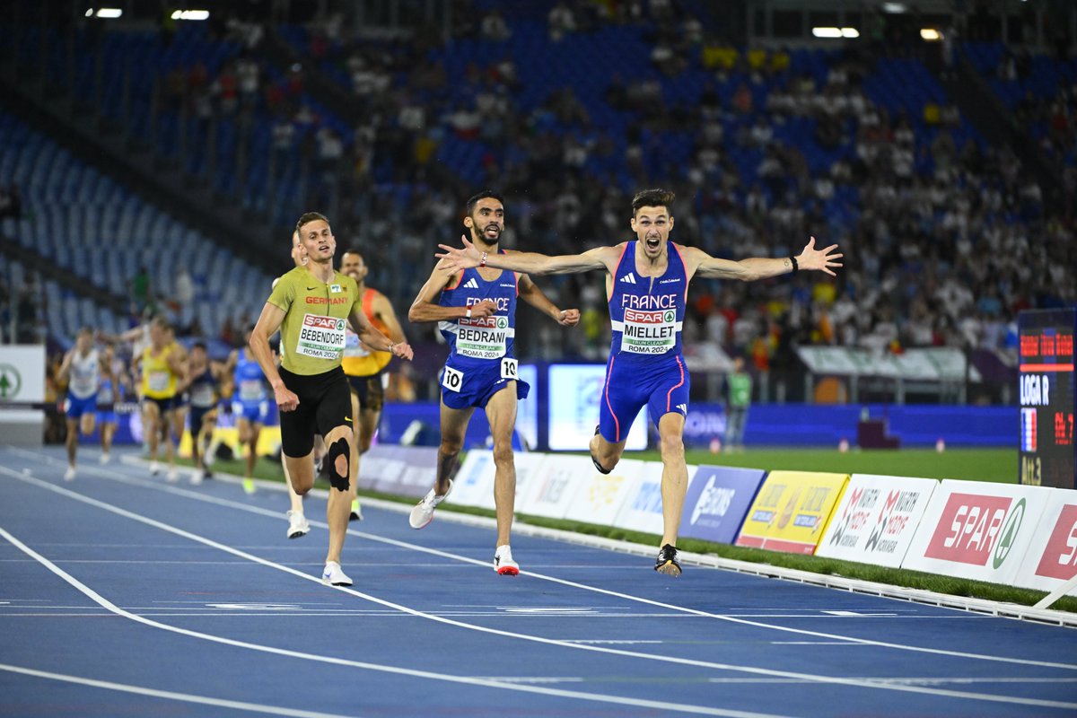 FFAthletisme's tweet photo. 🔥 Quand tu deviens champion d'Europe à l'issue du cinquième 3000 m steeple de ta carrière !

🎩 Chapeau Alexis Miellet, chapeau Djilali Bedrani !

💻 La compétition est à suivre en DIRECT sur @francetvsport

#Roma2024 https://t.co/FgmbJhFTZy