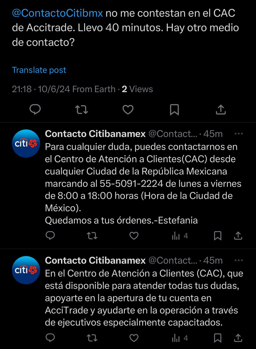 vanbregnard's tweet photo. @ContactoCitibmx cuando uno lleva 40 minutos esperando en línea sin respuesta alguna y pregunta que otros medios de contacto existen (sabiendo que no contestan por mail), esta es la respuesta de esta estafa: te dicen que hables al número al cual no contestan. https://t.co/OYeFKOZtNl