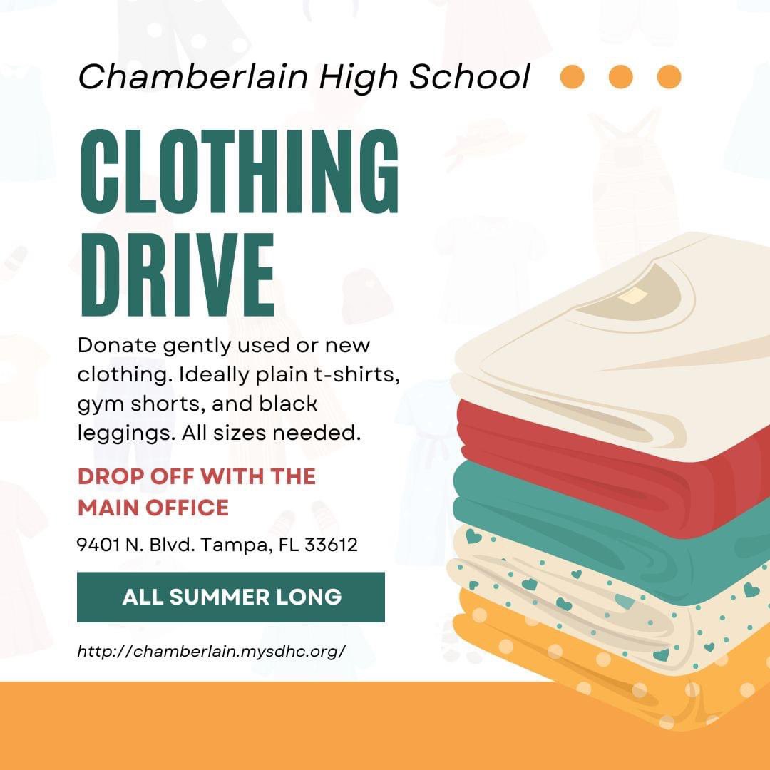 We are looking to help our students in need and manage our dress code with our summer clothing drive. We want all of our students to feel comfortable and safe, so that they can focus on their education while at school. Please help us in any way you can.