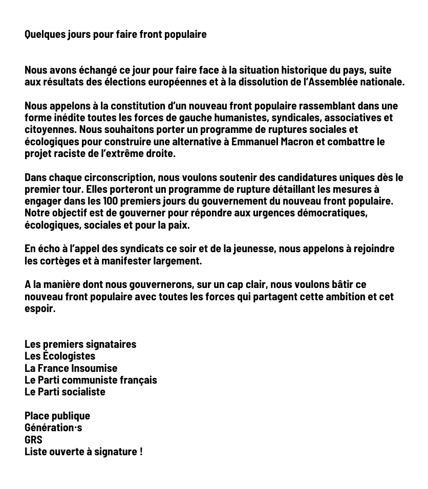 Pour l'union, pour la victoire, un #FrontPopulaire ⤵️

Ensemble, nous nous engageons ! 🌻