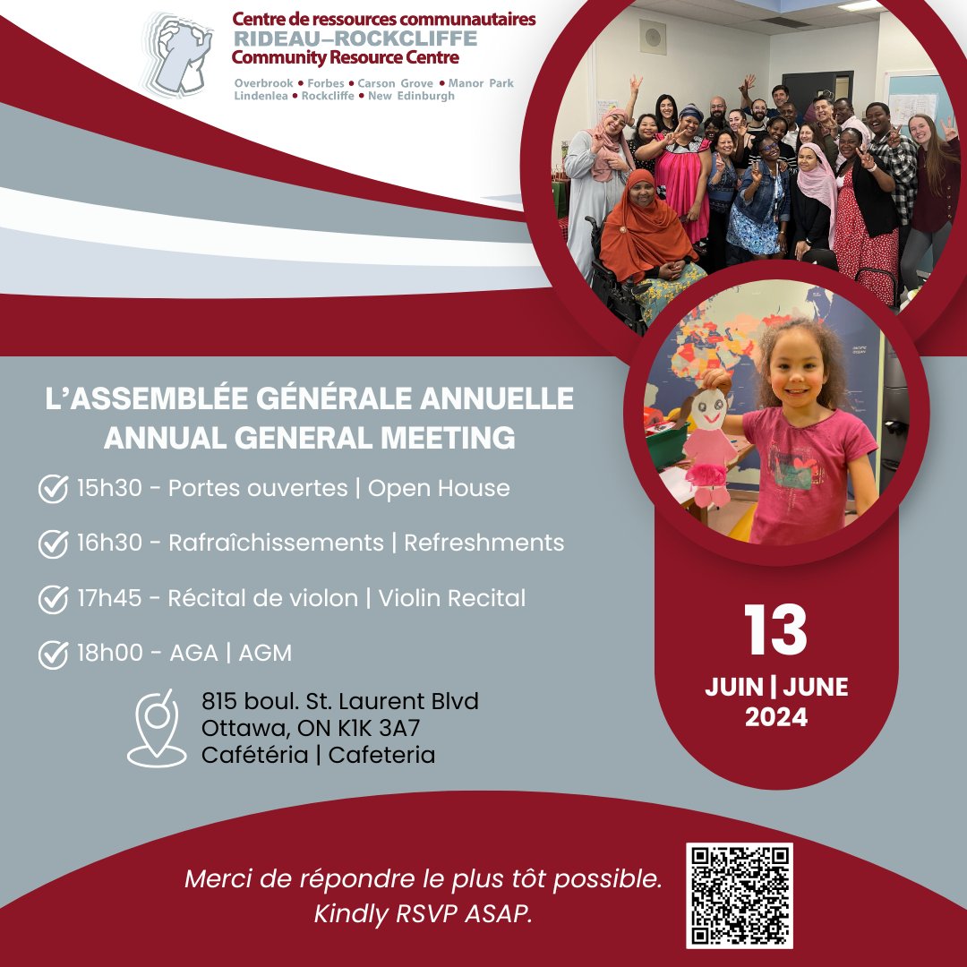 CRCRR_RRCRC's tweet photo. Notre #AGA a lieu ce jeudi et vous êtes invités ! ✨️⁠
⁠
Les festivités commencent à 15h30. #CRCRR
⁠
---------- ⁠
⁠
Our #AGM is this Thursday and you’re invited! ✨️⁠
⁠
The fun starts at 3:30 pm. #RRCRC https://t.co/vAkSt9QBrK