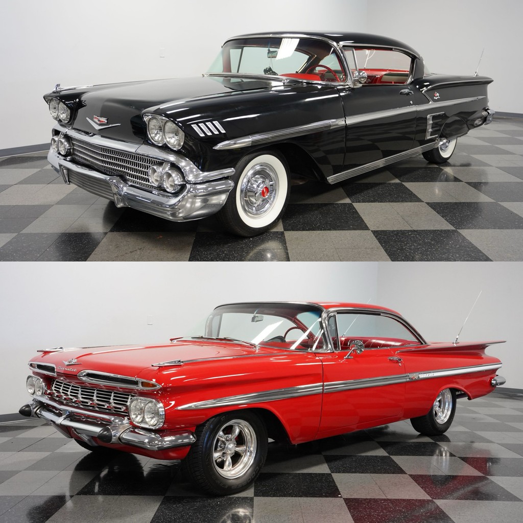 streetsidecars's tweet photo. #Impalas! This 1958 #Chevrolet Impala and 1959 Chevrolet #Impala are both from our #Charlotte showroom! Which do you prefer? View these and over 1,600 more collector vehicles by visiting https://t.co/CG3RbkLHlE https://t.co/UXZrhlt2do