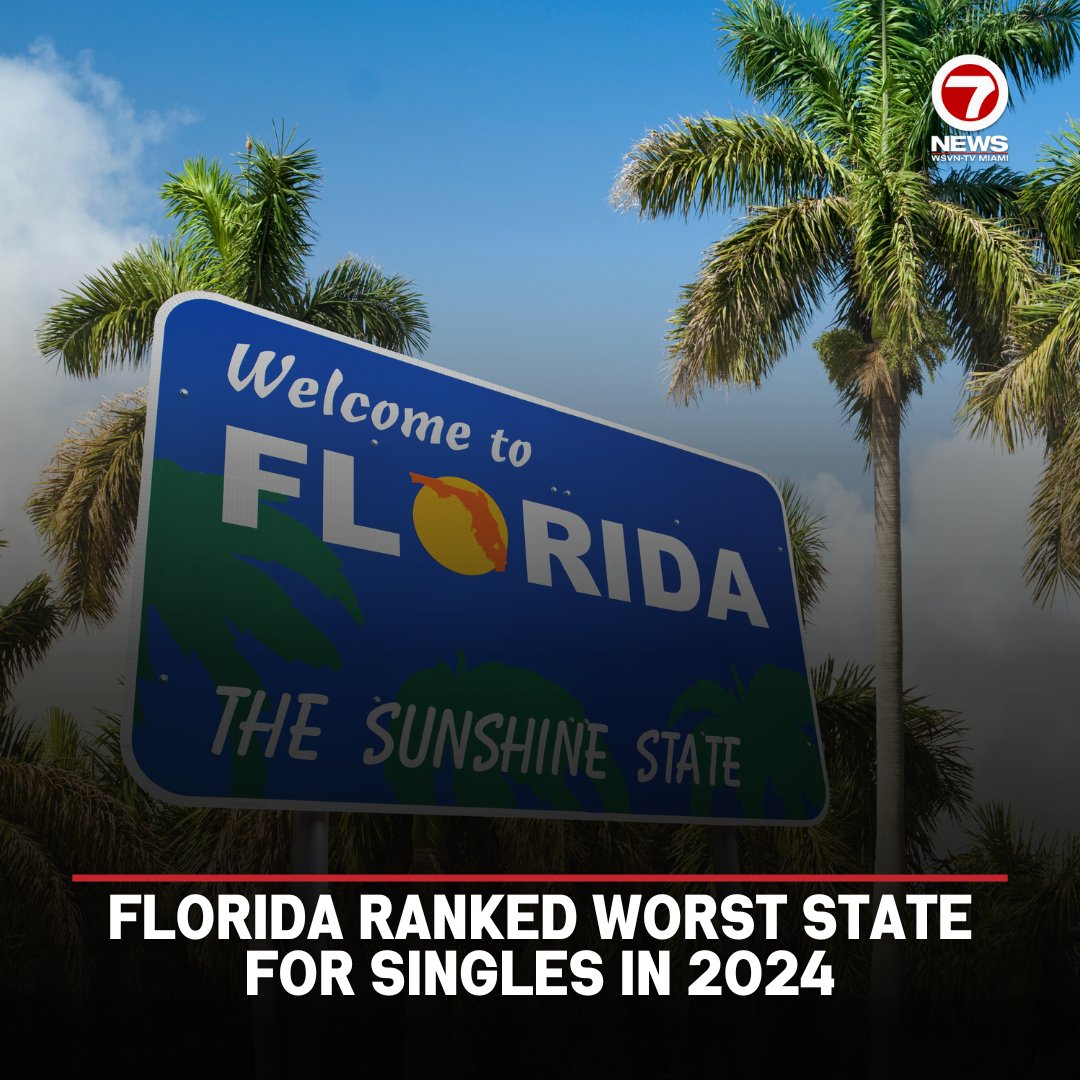 wsvn's tweet photo. Florida has been ranked as the worst state for singles in 2024. https://t.co/rYGiIOWQH0 https://t.co/hUakWStwZw