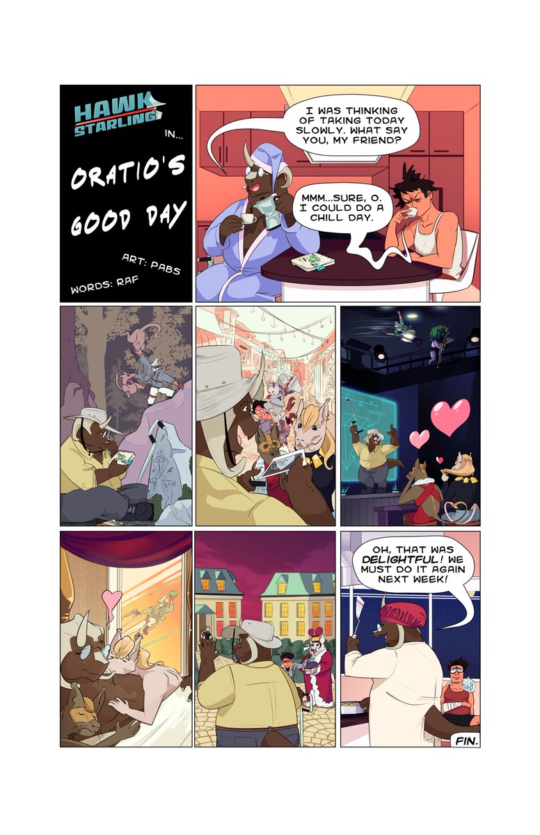 While the second issue of Hawk Starling is being worked on, <a href="/pabs_art/">Pabs</a> and I decided to make this little bonus comic to fill the void! Here we're meeting Hawk's roommate, friend, and resident alien genius Oratio!