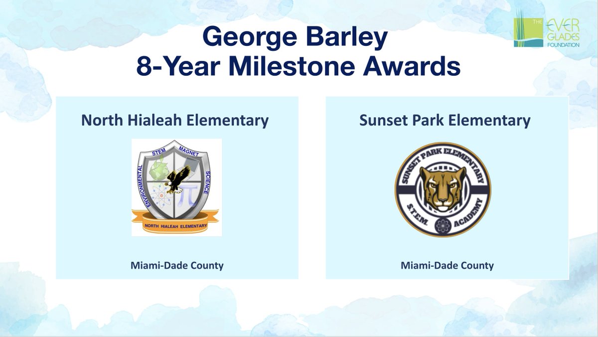 TeachEverglades's tweet photo. We reached a milestone that we were able to present for the first time - The 8-Year Milestone Award! This milestone is named after Mr. George Barley, co-founder of The Everglades Foundation. Congratulations to these Champion Schools! @NorthHialeah @SPEpanthers https://t.co/xqRHi6nb9Y