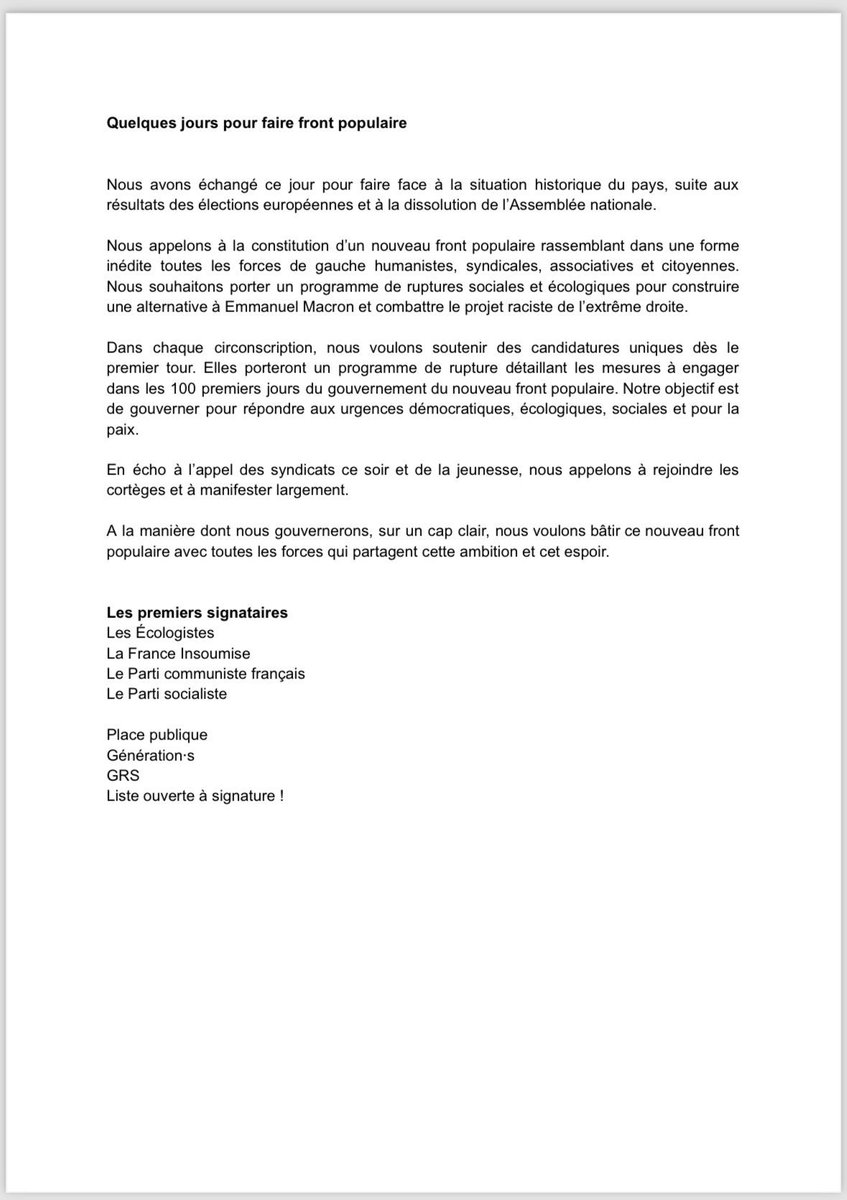Nous appelons à la constitution d’un nouveau front populaire rassemblant dans une forme inédite toutes les forces de gauche humanistes, syndicales, associatives et citoyennes. 

Nous souhaitons porter un programme de ruptures sociales et écologiques pour construire une