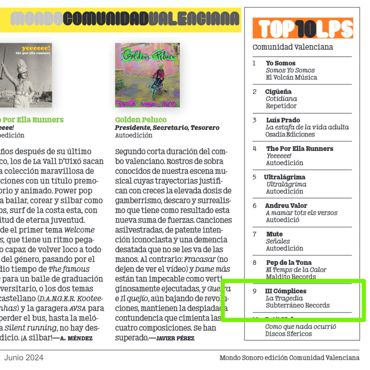 BlogSubterraneo's tweet photo. #3CóMPLICES mantiene "La Tragedia" dentro del #TOP10LPS de la edición valenciana de @mondo_sonoro que dirige nuestro querido Peiró. Entradas para el concierto en @16_Toneladas del próximo mes de noviembre ya disponibles en Amsterdam, Harmony, Discos Oldies y @movingtickets. https://t.co/83bhZRvi3x