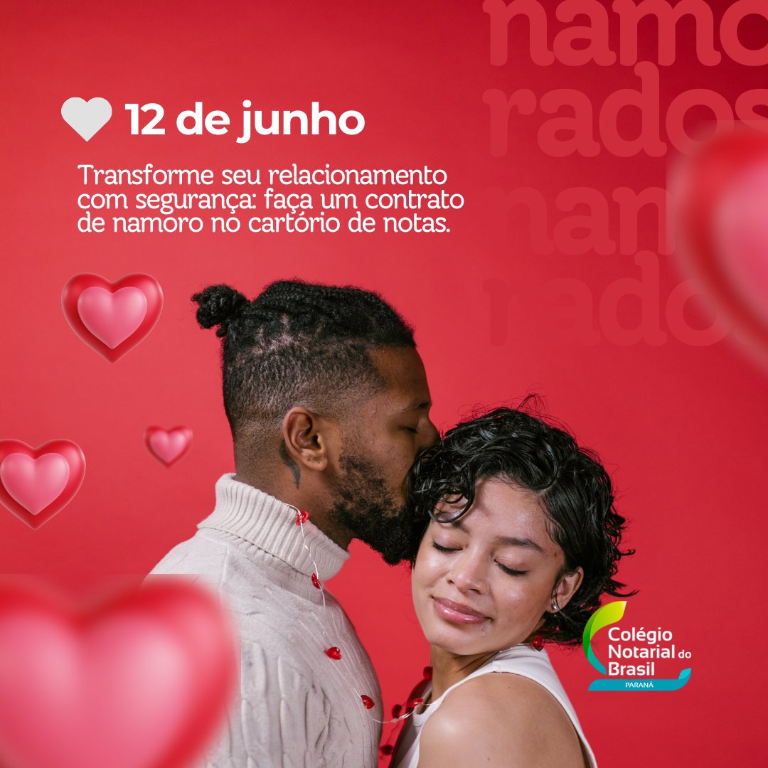 cnb_pr's tweet photo. 🌟Aproveite esta data especial e faça um contrato de namoro em um cartório de Notas mais próximo de você! Este ato formaliza a união de duas pessoas que se amam sem alterar o estado civil. 

Os cartórios de notas estão abertos e à disposição para tirar suas dúvidas.📜 https://t.co/SIqJyPn6X2