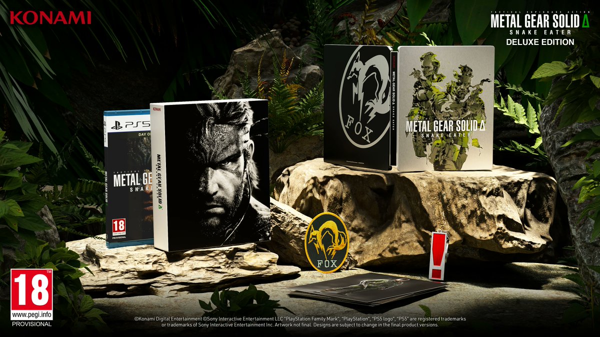 GAMEdigital's tweet photo. 🚨 JUST ANNOUNCED! 🚨

METAL GEAR SOLID Δ SNAKE EATER Deluxe Edition
🐍 Day one edition game
🔫 Steelbook case
❗️ Metal and enamel keychain
🦊 FOX Unit iron-on patch
🖼 Art Cards
🎮 Additional downloadable content
📦 Custom clamshell box

Pre-order now 👉 https://t.co/rNKD7Zaur9 https://t.co/6c7D3IehqG